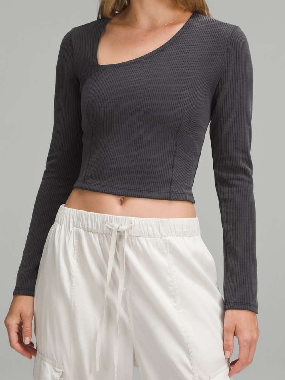 Lululemon Ribbed Softstreme Asymmetrical Long-Sleeve Shirt- Black/ Size XL